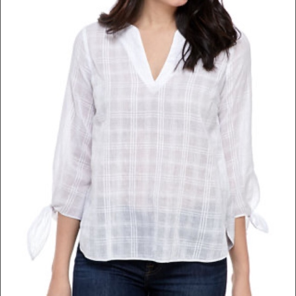 Michael Kors Women’s Grid Tie Sleeve Gauze Blouse